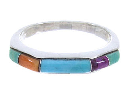 Sterling Silver Turquoise Multicolor Inlay Ring Size 6-3/4 RS41702